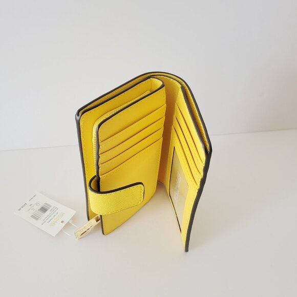 Michael Kors Jet Set Travel Medium Bifold Zip Coin Wallet Golden Yellow Leather - Picture 7 of 7